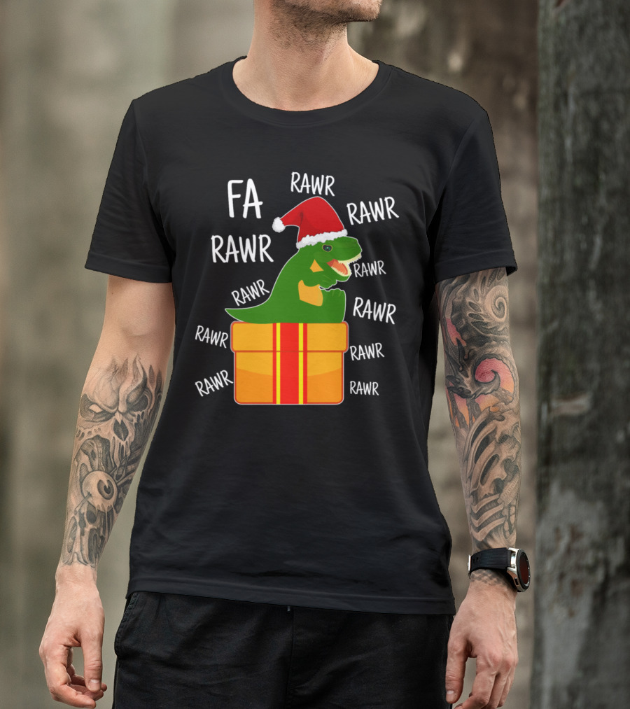 FA RAWR Christmas T-Rex In Santa Hat Inside Present T-Shirt