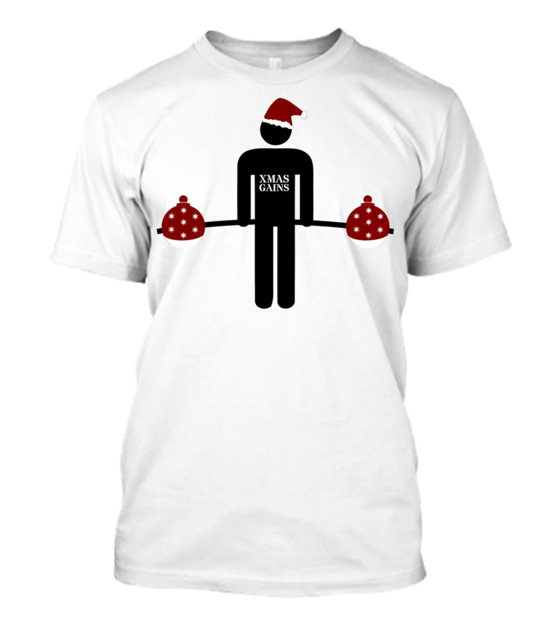 Xmas Gains Funny Christmas Weightlifting Santa Hat T-Shirt