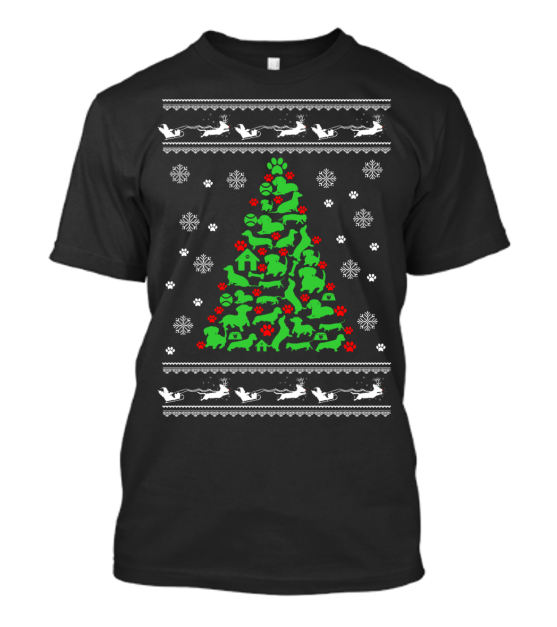 Funny Dog Lover Christmas Tree Holiday Ugly Sweater Reindeer Snowflake Paws T-Shirt