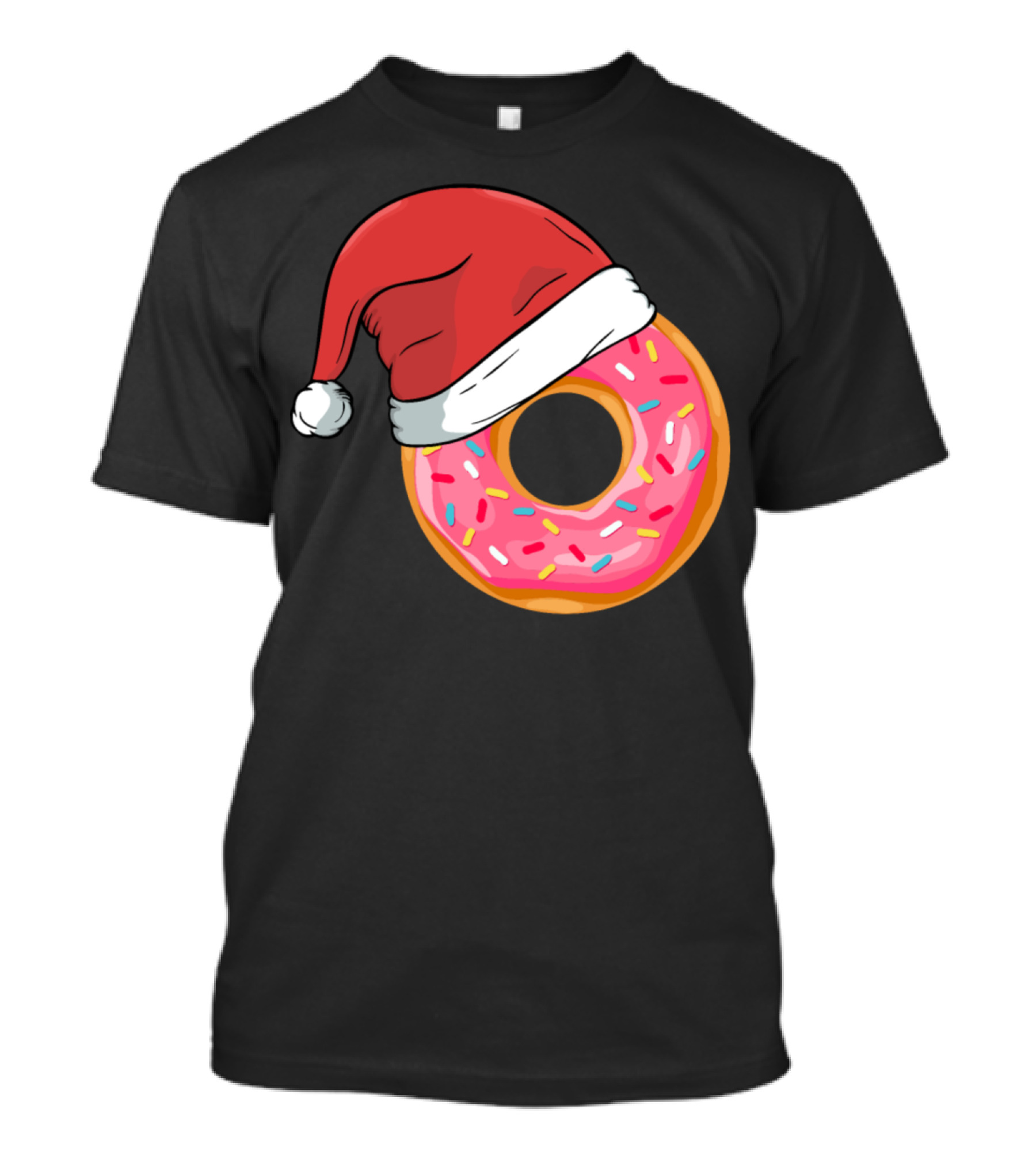 Santa Claus Hat Pink Donut Christmas Fun T-Shirt