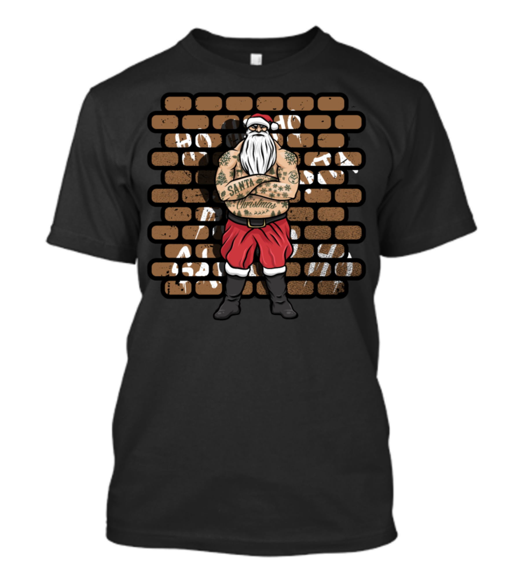 Gangsta Santa Graffiti Christmas Tattoos Brick Wall T-Shirt