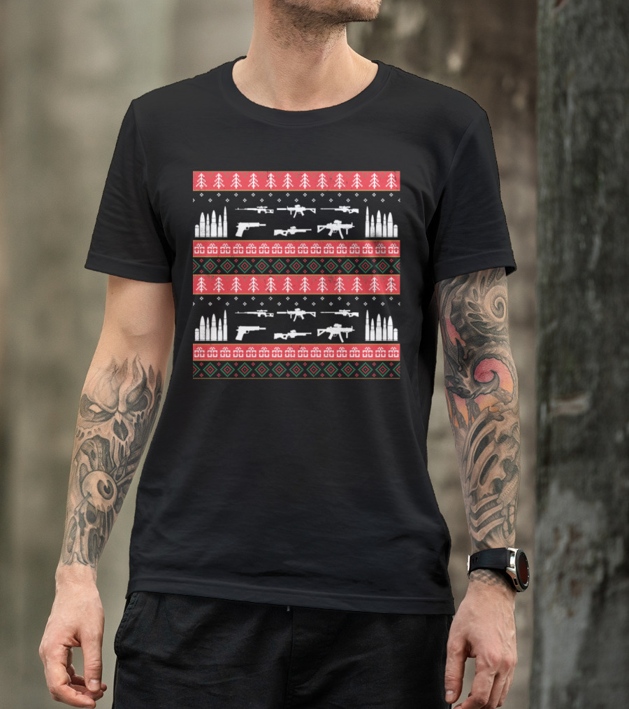 Funny Gun Ugly Christmas Sweater For Gun Lover Holiday Festivities T-Shirt