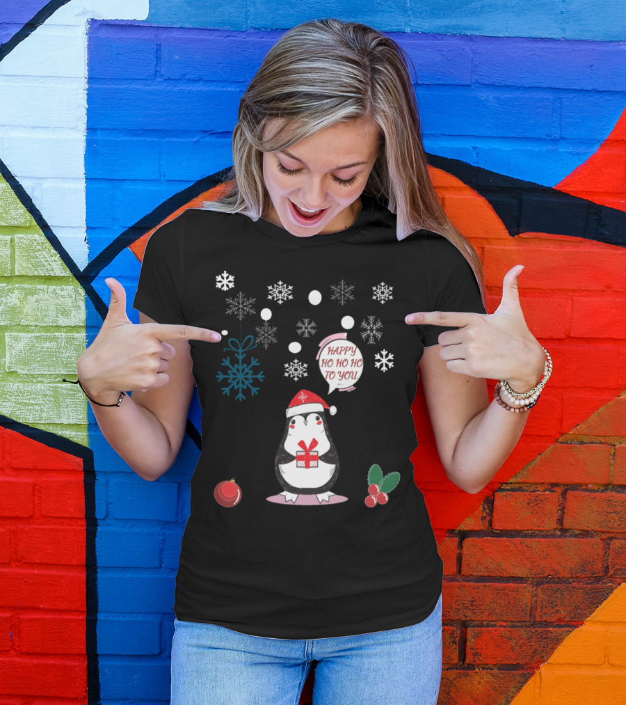 Happy Ho Ho Ho To You Penguin Snowflakes Gift T-Shirt