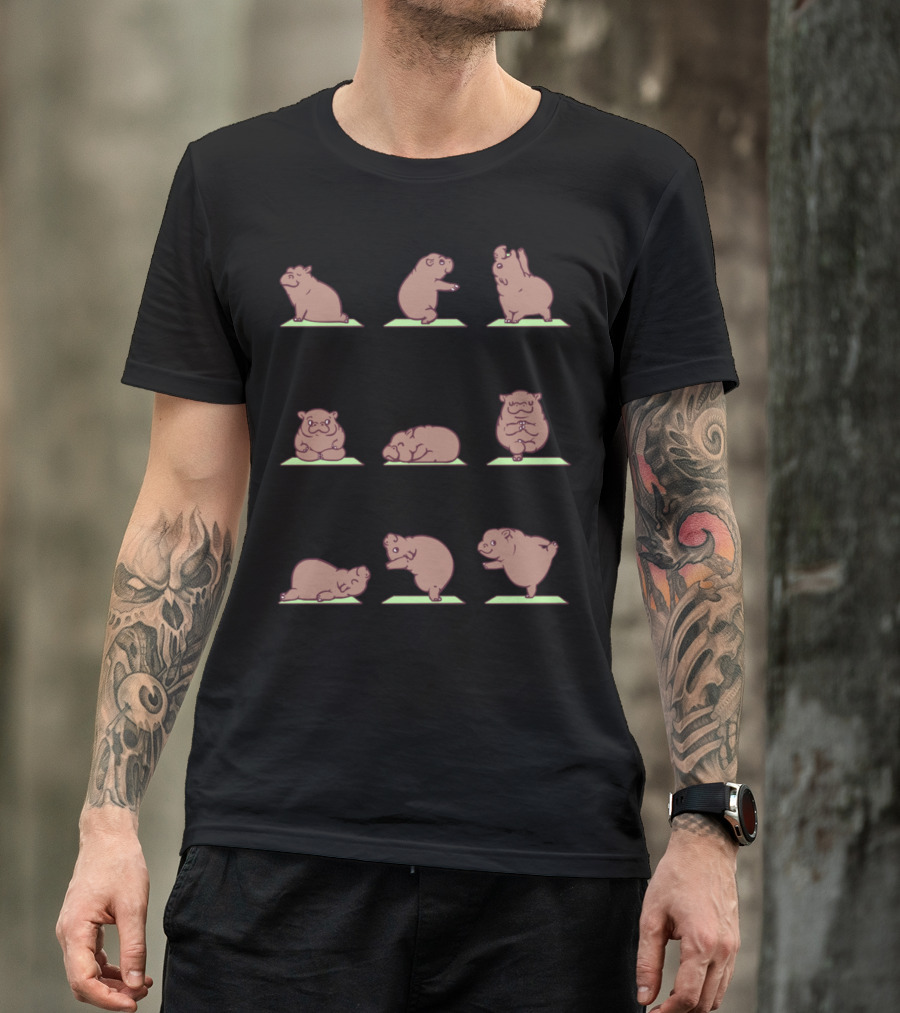 Funny Hippo Yoga Poses For Yoga Lover T-Shirt
