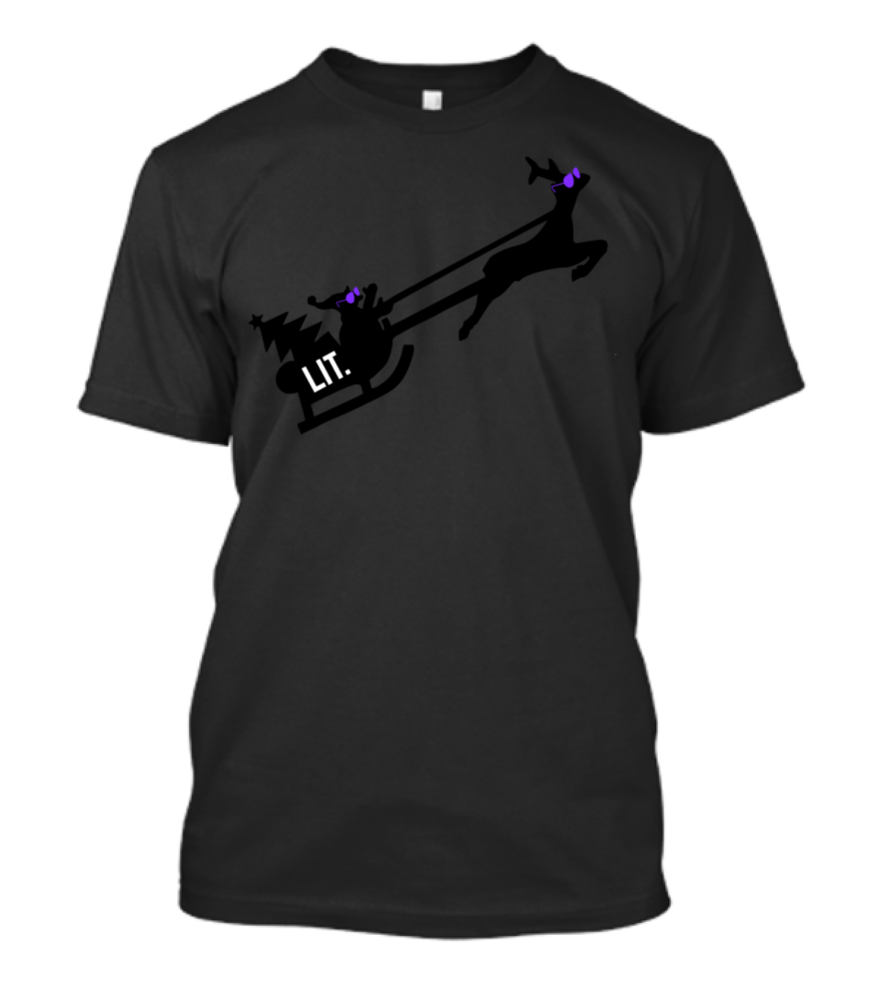 Lit Christmas Santa Sleigh Reindeer Purple Sunglasses T-Shirt