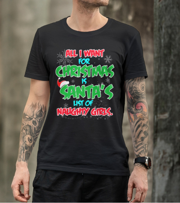 All I Want For Christmas Is Santa's List Of Naughty Girls Funny Men's Party T-Shirt