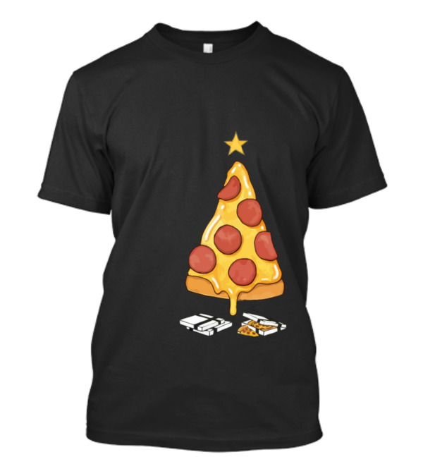 Funny Merry Christmas Pizza Tree With Pepperoni And Presents T-Shirt