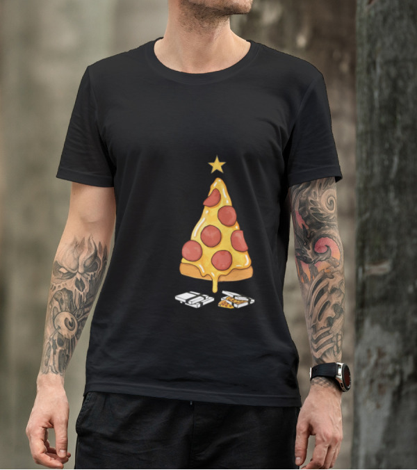 Funny Merry Christmas Pizza Tree With Pepperoni And Presents T-Shirt