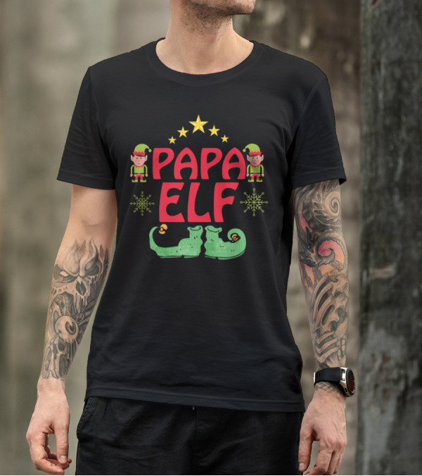 Papa Elf Funny Christmas Elf Shoes And Stars T-Shirt