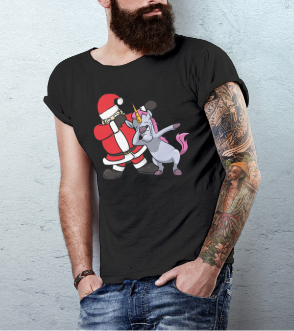 Funny Santa Claus Unicorn Dabbing Christmas Humor T-Shirt