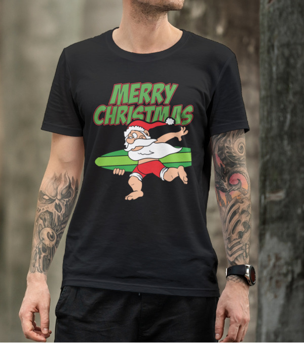 Merry Christmas Funny Santa Claus Surfing Xmas T-Shirt