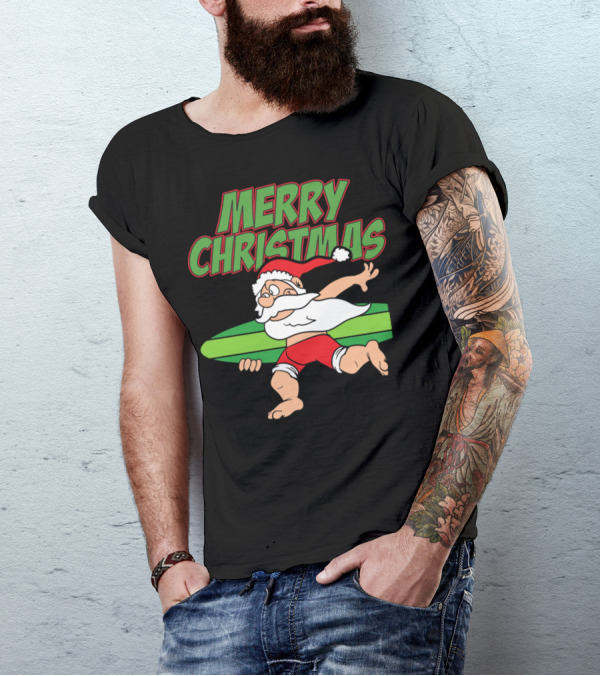 Merry Christmas Funny Santa Claus Surfing Xmas T-Shirt