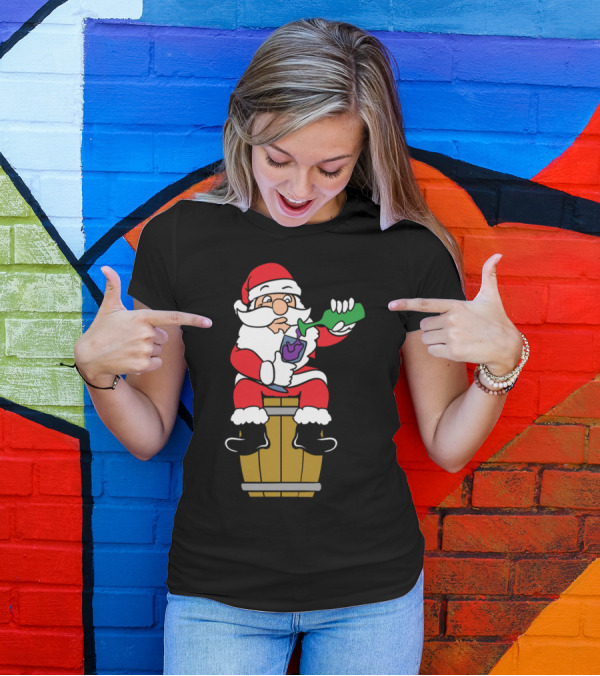 Funny Santa Claus Drinking Wine Merry Christmas Winter Holiday T-Shirt