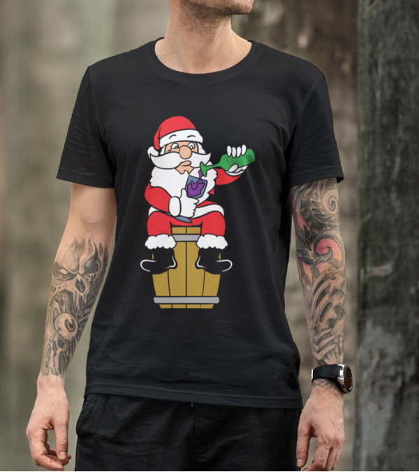 Funny Santa Claus Drinking Wine Merry Christmas Winter Holiday T-Shirt