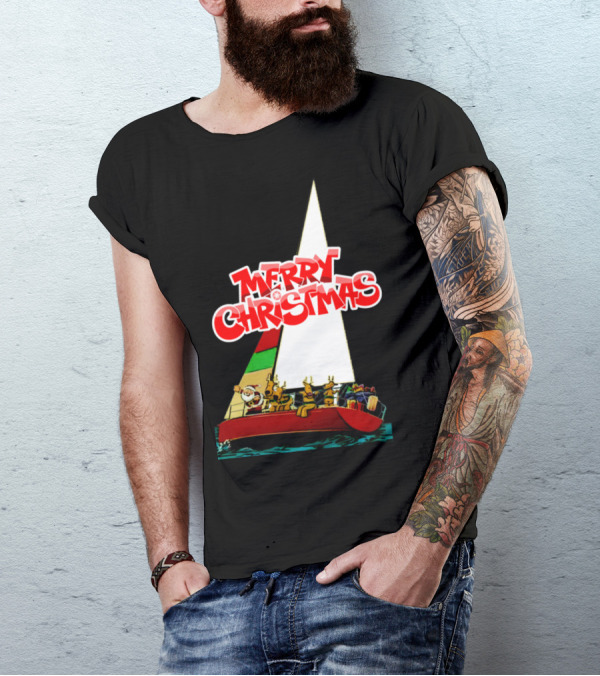 Funny Santa Merry Christmas Sailboat Adventure T-Shirt