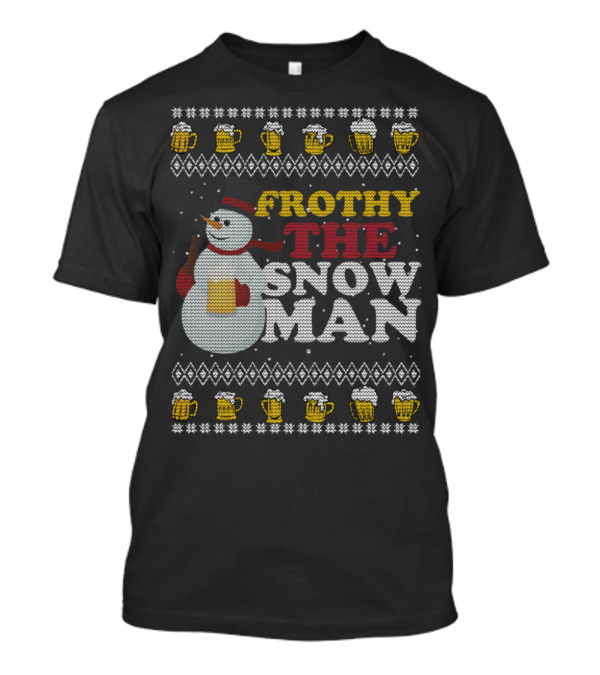 Frothy The Snowman Ugly Christmas Style Beer Drinking T-Shirt