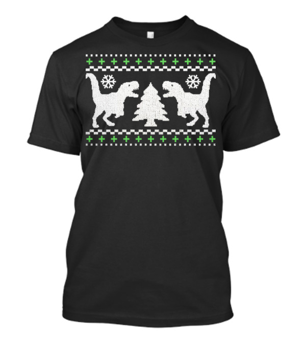 Ugly Christmas Sweater T-Rex Dinosaurs Pine Tree Snowflakes T-Shirt