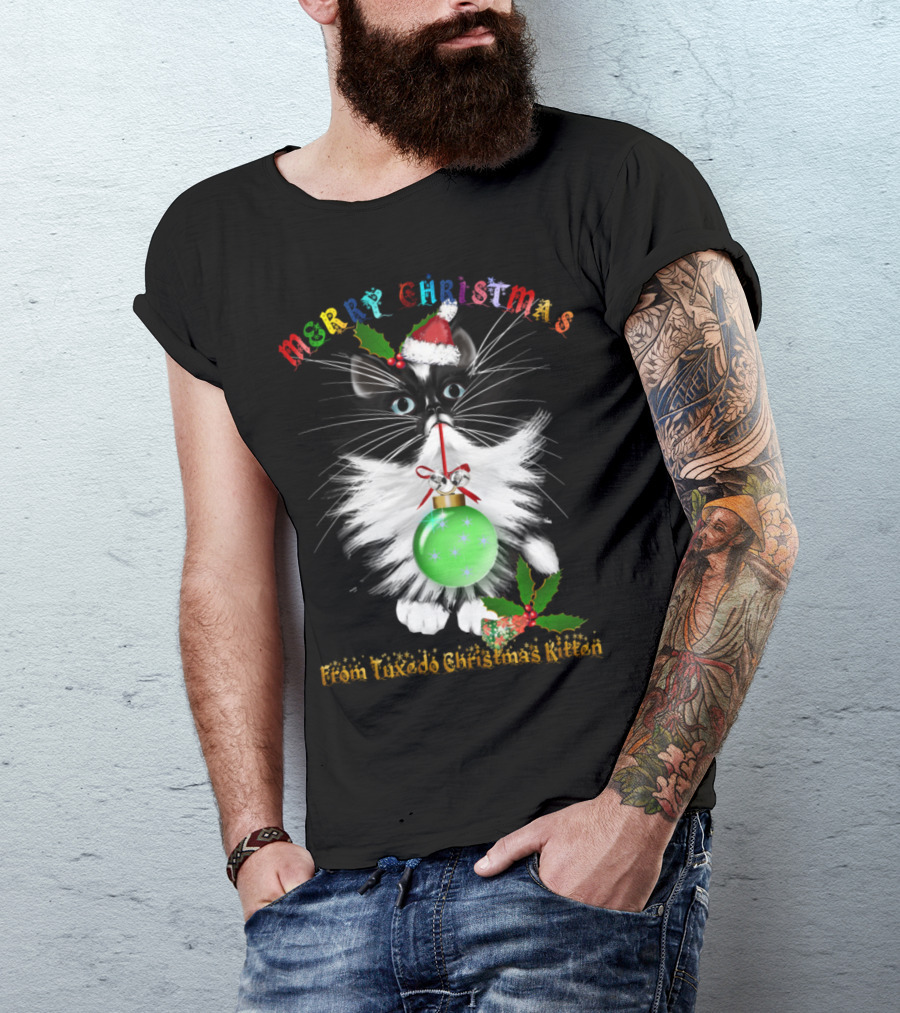 Merry Christmas From Tuxedo Christmas Kitten T-Shirt