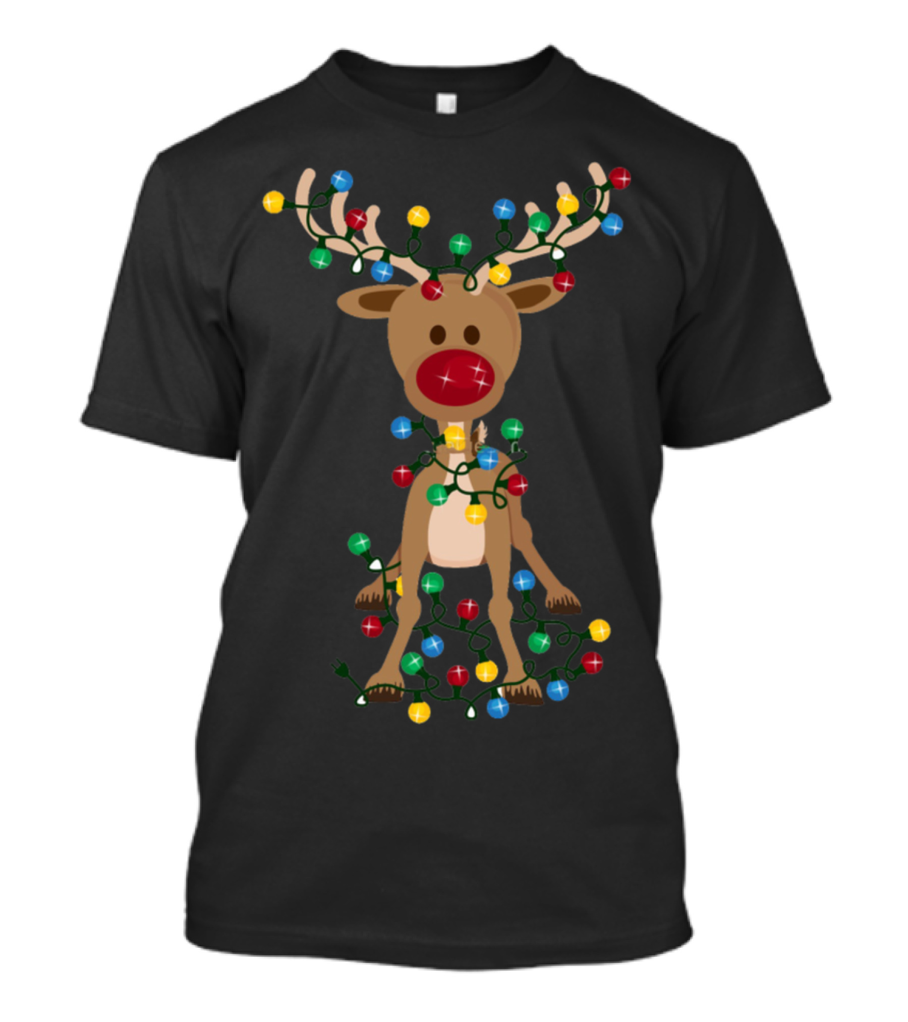 Adorable Reindeer Wrapped In Christmas Lights T-Shirt