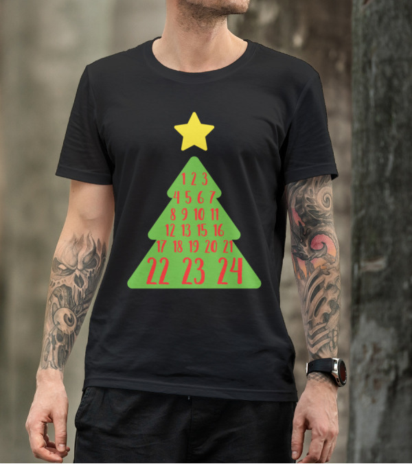 Advent Christmas Tree Star Numbers Christian Holiday Countdown T-Shirt
