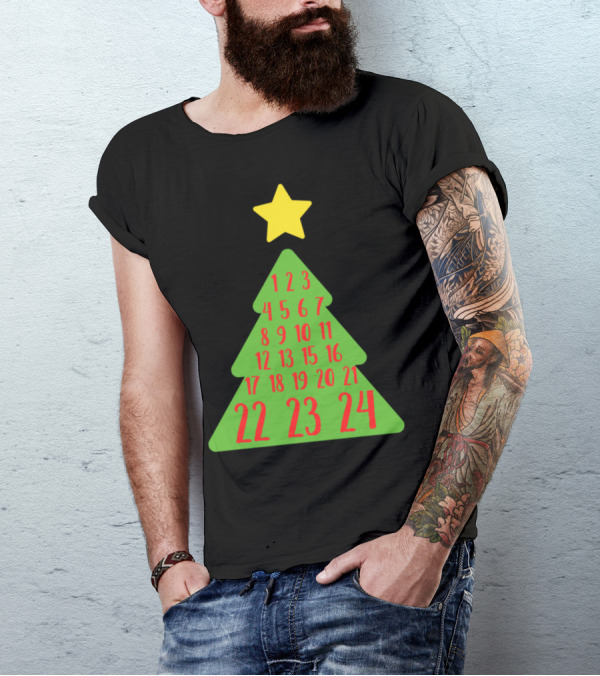Advent Christmas Tree Star Numbers Christian Holiday Countdown T-Shirt