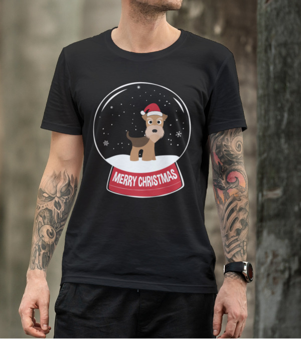 Airedale Merry Christmas Snow Globe Santa Hat T-Shirt