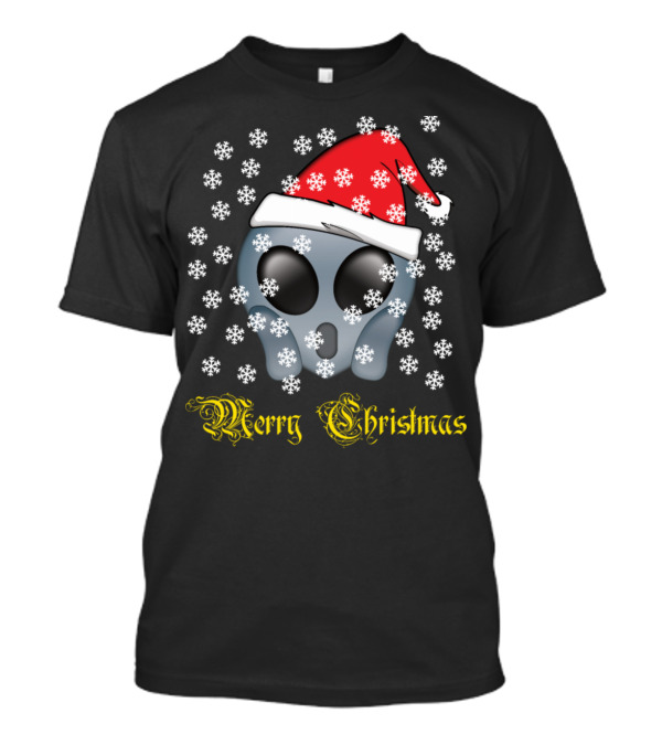 Merry Christmas Alien Santa Hat Snow Background T-Shirt