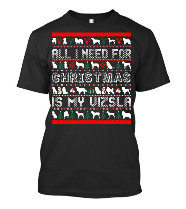 Christmas Vizsla Ugly Sweater Style Holiday T-Shirt