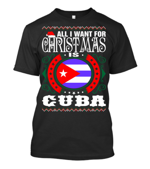 All I Want For Christmas Is Cuba Flag Santa Hat Circle Ornaments T-Shirt