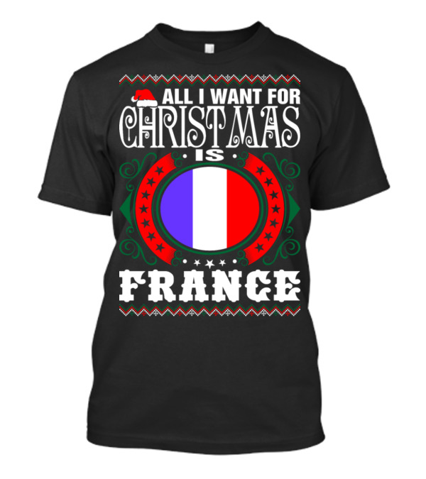 Christmas Wish For France With Santa Hat And French Flag In Red Green Decor T-Shirt