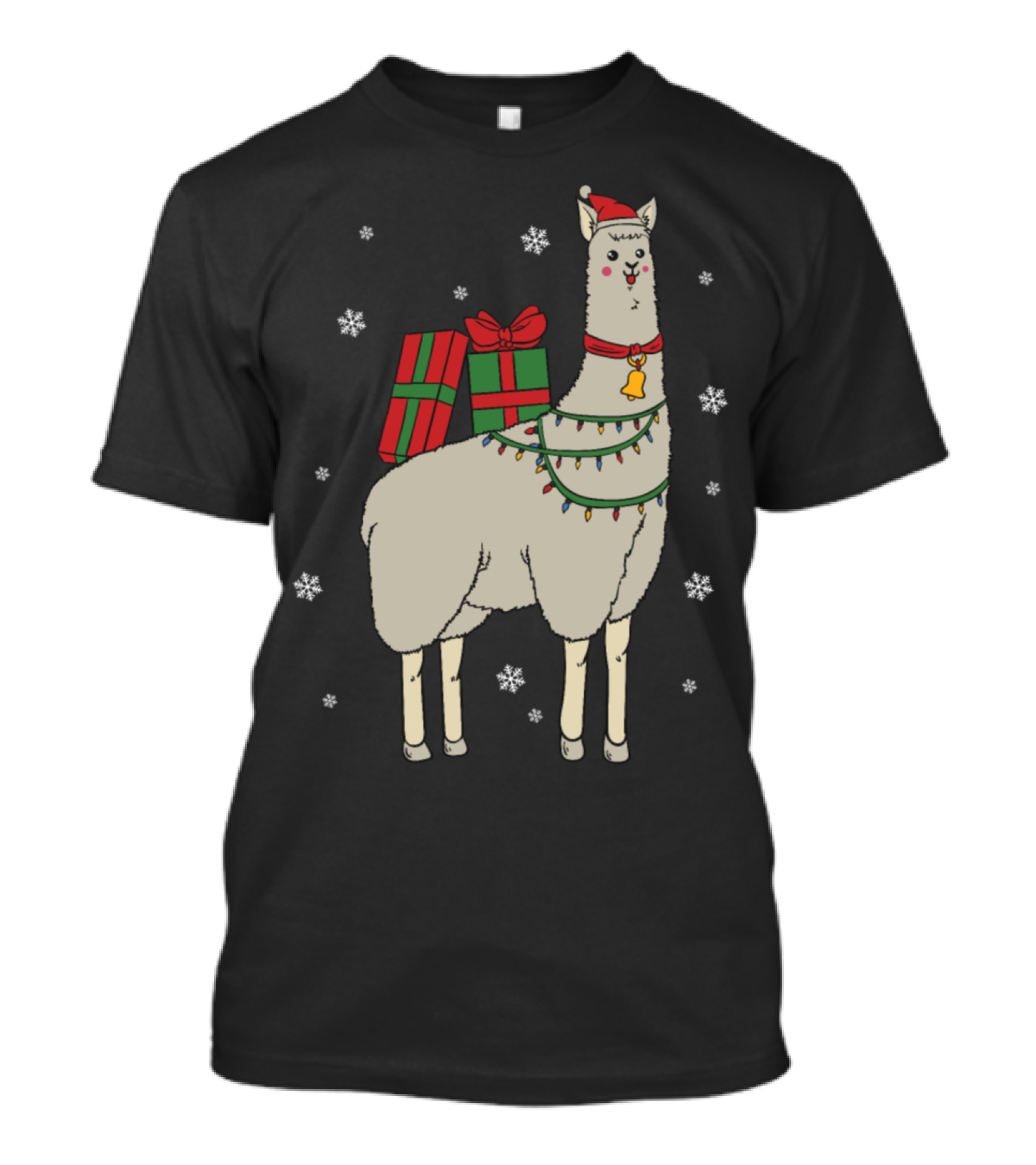 Festive Alpaca With Christmas Presents And Snowflakes T-Shirt