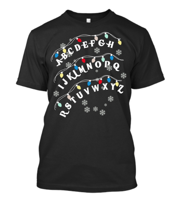Alphabet Wall Christmas Lights Snowflakes Merry T-Shirt