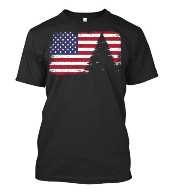 American Flag Distressed Christmas Tree T-Shirt
