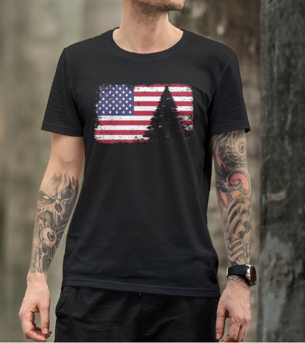 American Flag Distressed Christmas Tree T-Shirt