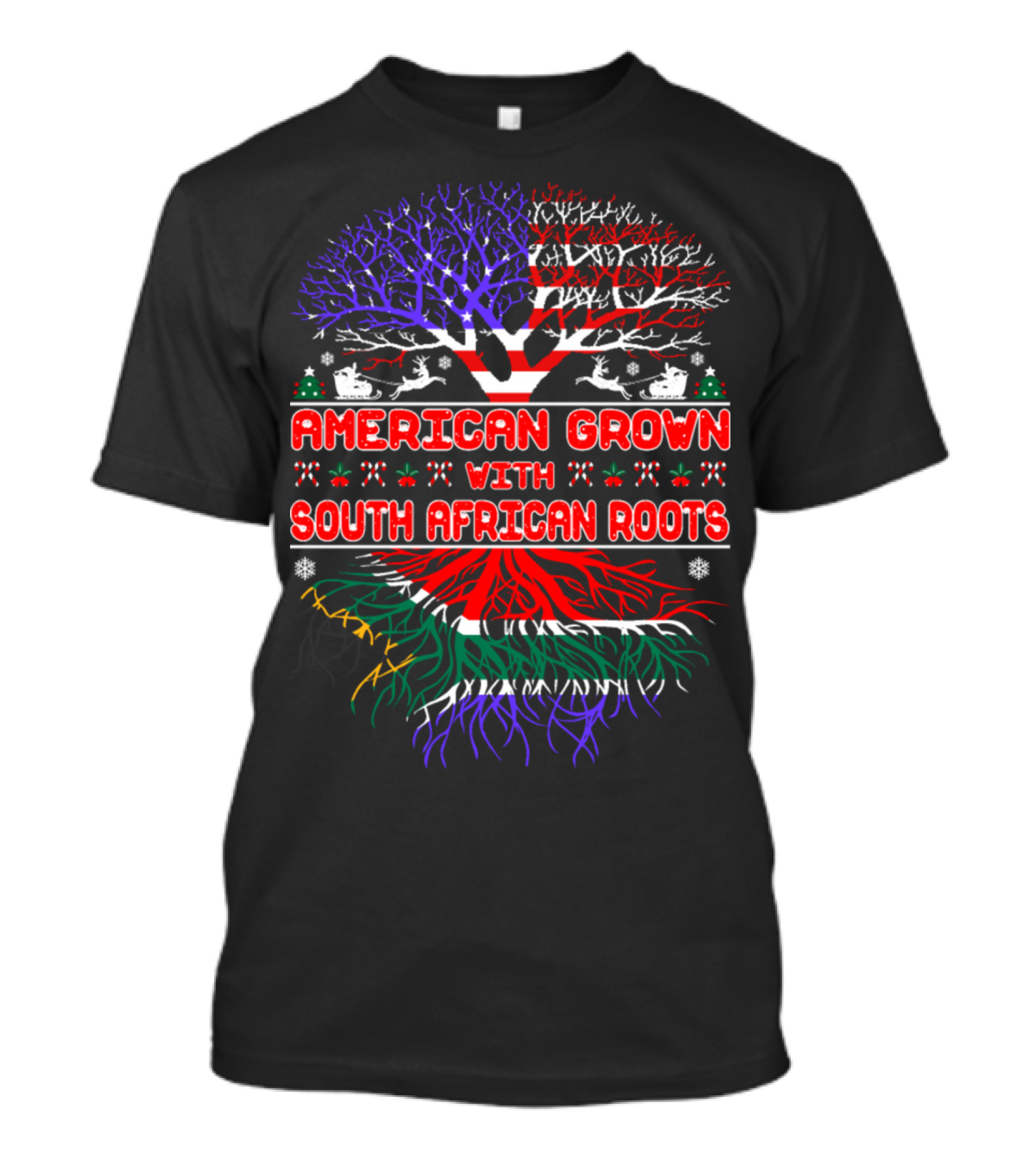 American Grown With South African Roots Tree Christmas Colors T-Shirt