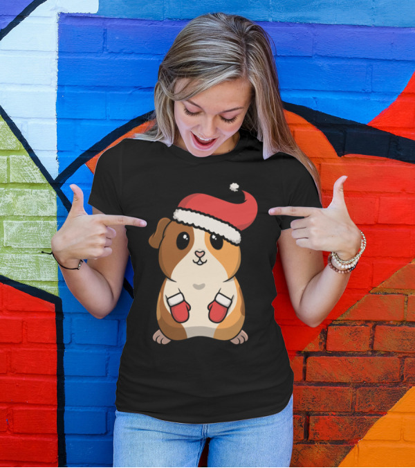 Guinea Pig Christmas Winter Santa Hat And Mittens T-Shirt