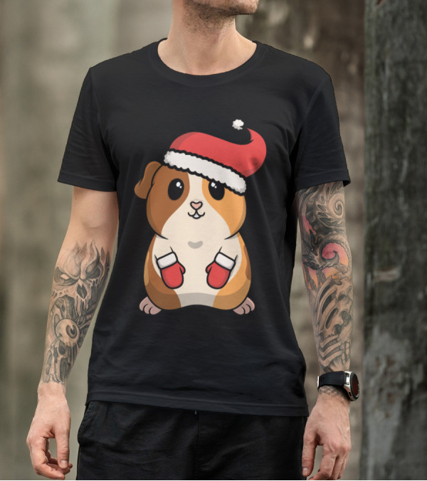 Guinea Pig Christmas Winter Santa Hat And Mittens T-Shirt