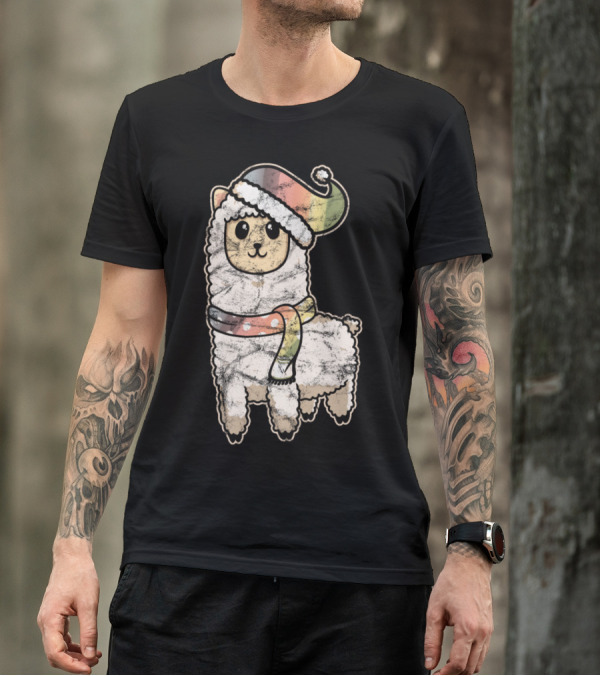 Childs Vintage Lama Alpaka With Rainbow Hat And Scarf T-Shirt