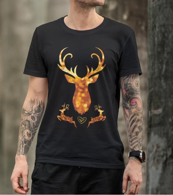 Antler Deer Christmas Xmas Golden Glamour Swagg T-Shirt