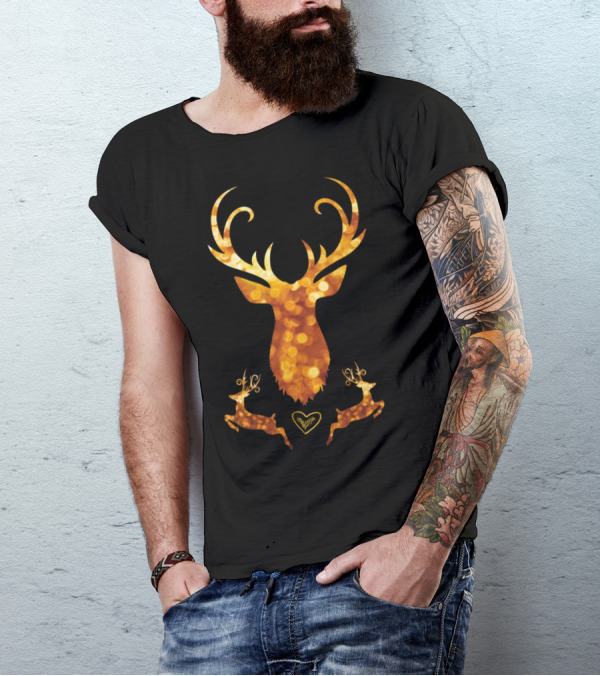 Antler Deer Christmas Xmas Golden Glamour Swagg T-Shirt