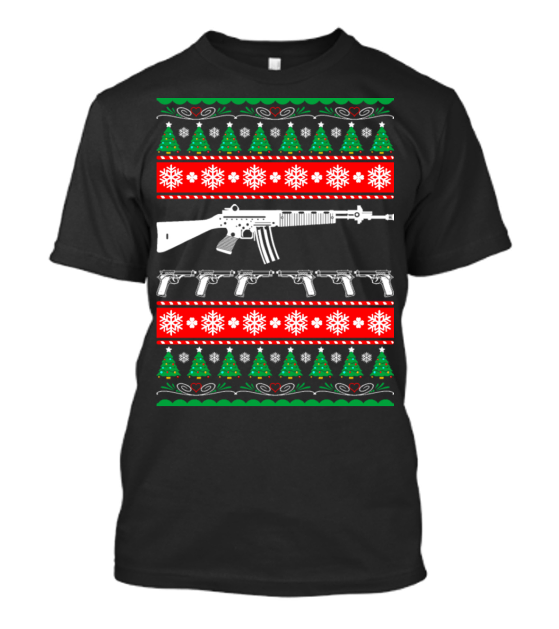 Ar 15 Ar15 Christmas Ugly Sweater Red Green Trees Snowflakes T-Shirt