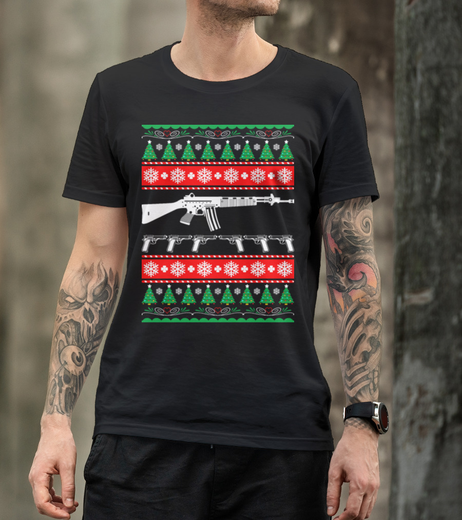 Ar 15 Ar15 Christmas Ugly Sweater Red Green Trees Snowflakes T-Shirt