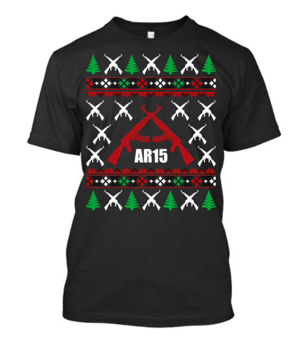 Ar 15 Holiday Pattern With Red Rifles And Green Trees T-Shirt