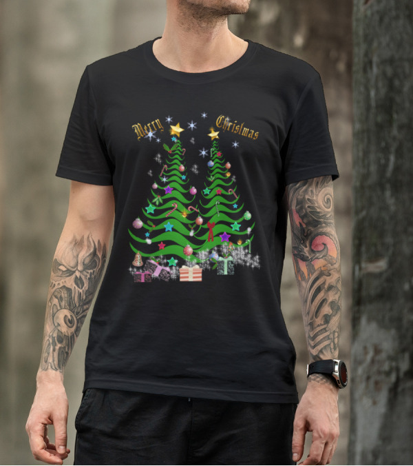 Merry Christmas Tree Stars Presents And Decorations T-Shirt