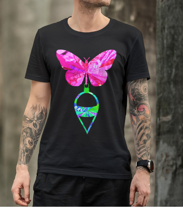 Artts Butterfly Christmas Ornament Pinkz Neon Green Abstract T-Shirt
