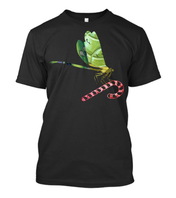 Artts Collage Christmas Dragonfly Candy Cane Greenz T-Shirt