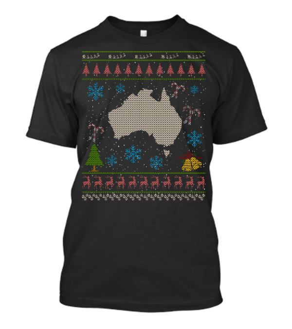 Australia Christmas Ugly Sweater Map With Snowflakes And Festive Icons T-Shirt