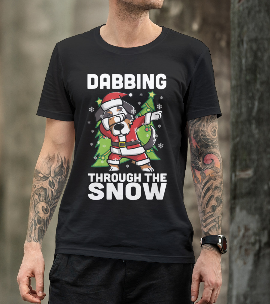 Dabbing Through The Snow Australian Shepherd Santa T-Shirt