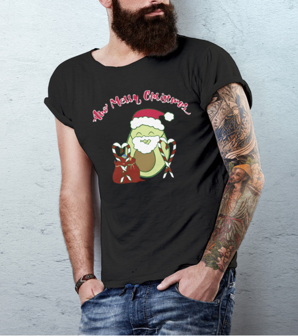 Avo Merry Christmas Avocado With Santa Hat And Candy Canes T-Shirt
