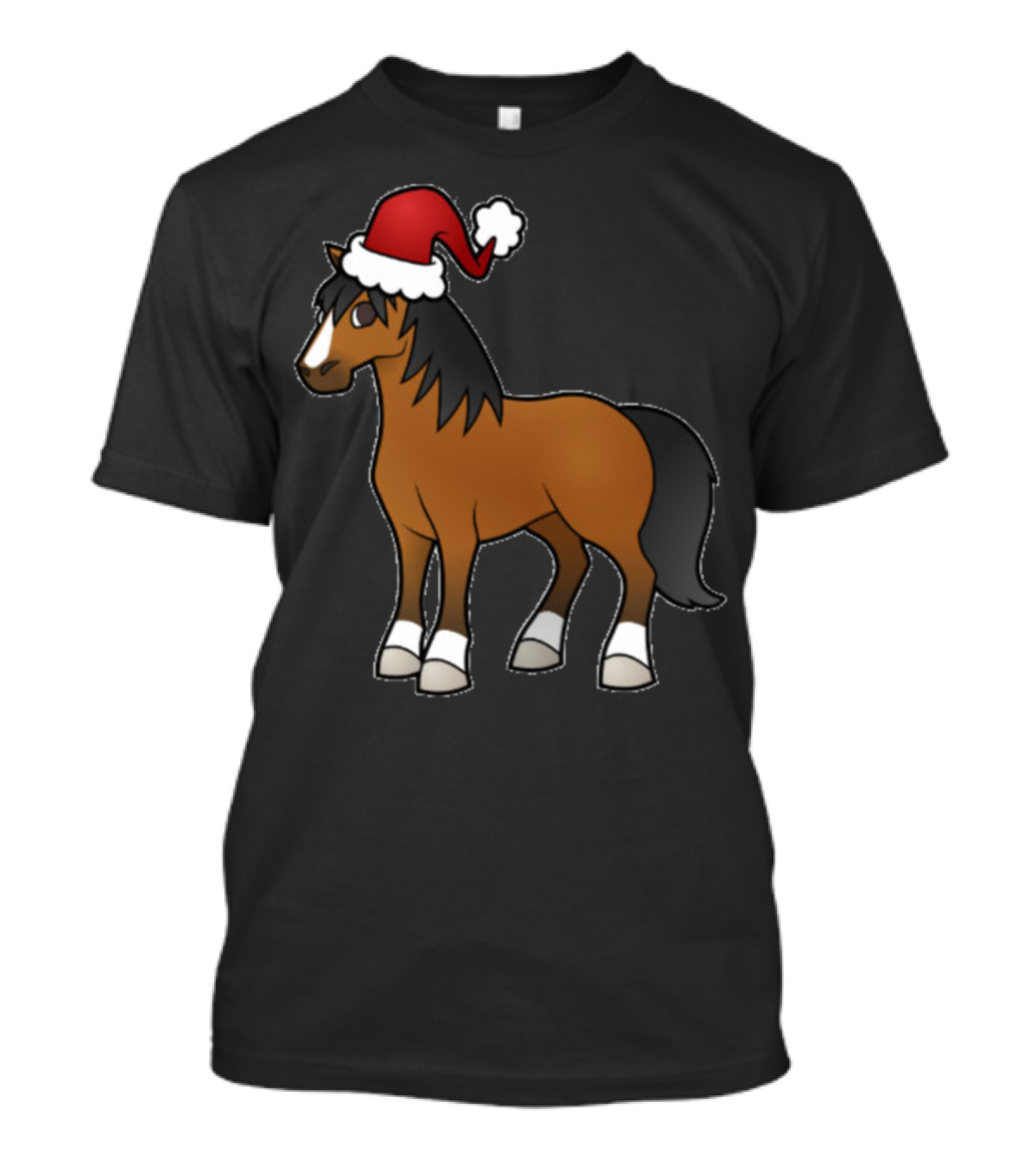 Awesome Christmas Horse With Santa Hat T-Shirt